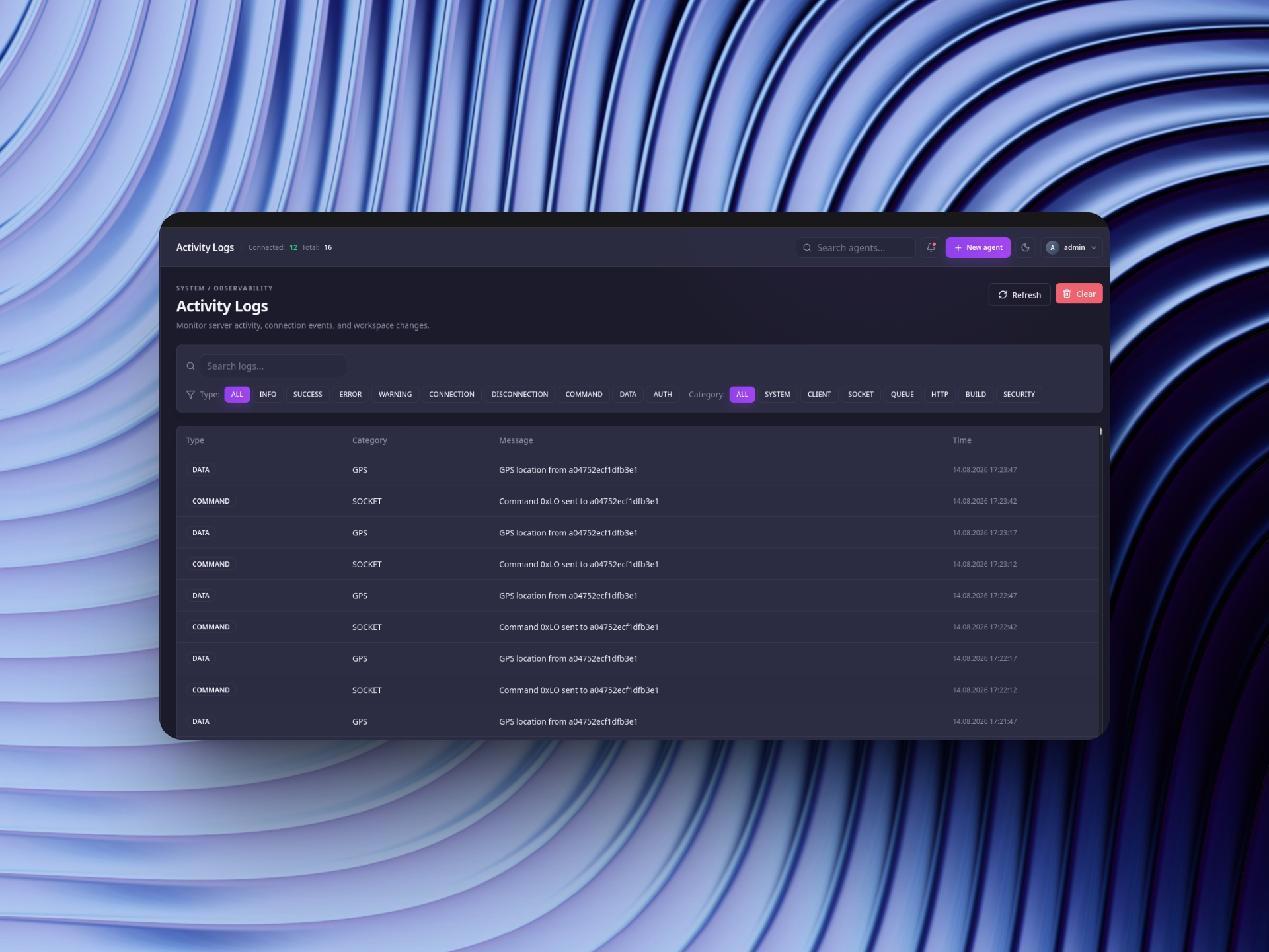 Paraton RAT activity log with filtered device events