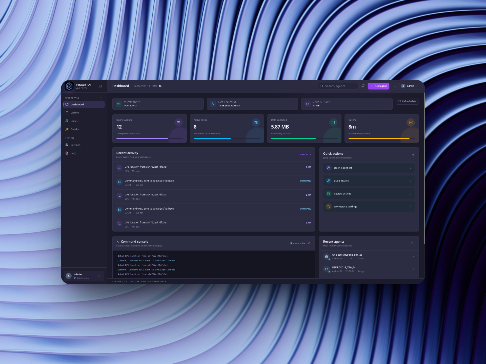 Paraton RAT overview dashboard